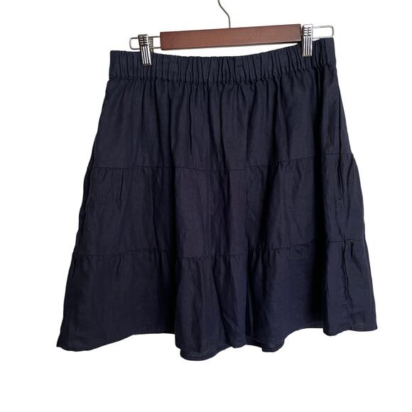 Boden Skirt Navy‎ Blue Pull-On Tiered Skirt 100% Linen Flax Size 8 US/ 12 UK - Picture 2 of 5